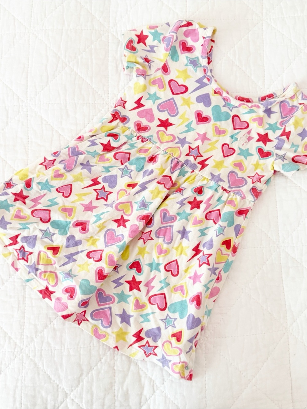 GAP Kids 3T Girls' Dress White Multicolor Hearts & Stars Side Pockets